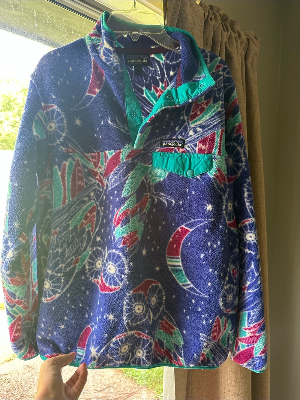 Patagonia Fleece Pullover in Navy with Teal and Red Accents